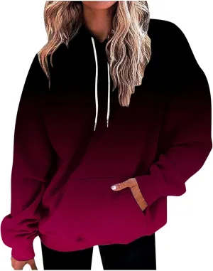 Oversized Sweatshirts for Women Loose Fit Gradient Color Long Sleeve Causal Hooded Shirts Fashion Pullover Hoodies
