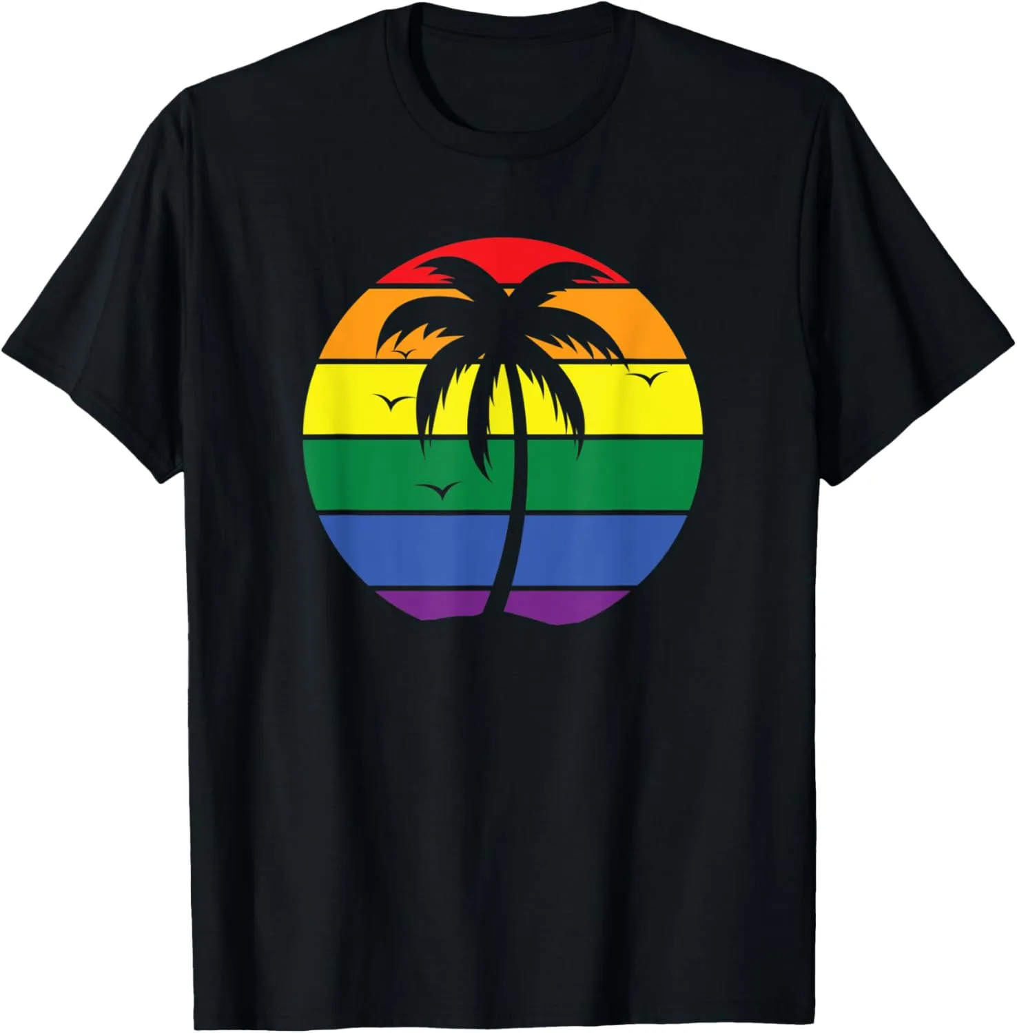 Pacific Ocean Beach Palm Tree Retro Vintage LGBT Sunset T-Shirt