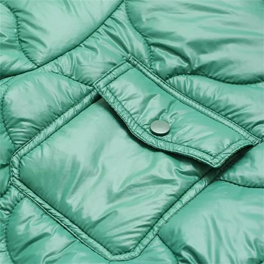 Parkas Women Winter Shiny Warm Wadded Jacket Long Sleeve Baseball Collar Cotton-Padded Coat