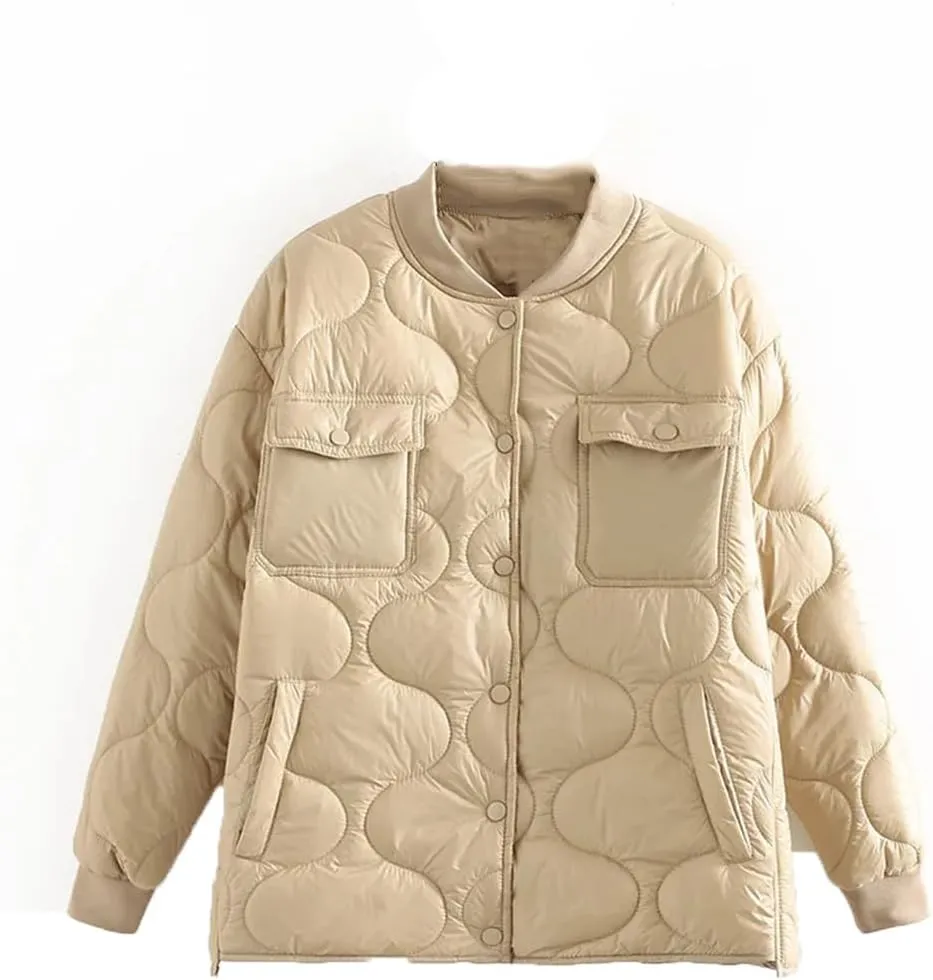 Parkas Women Winter Shiny Warm Wadded Jacket Long Sleeve Baseball Collar Cotton-Padded Coat