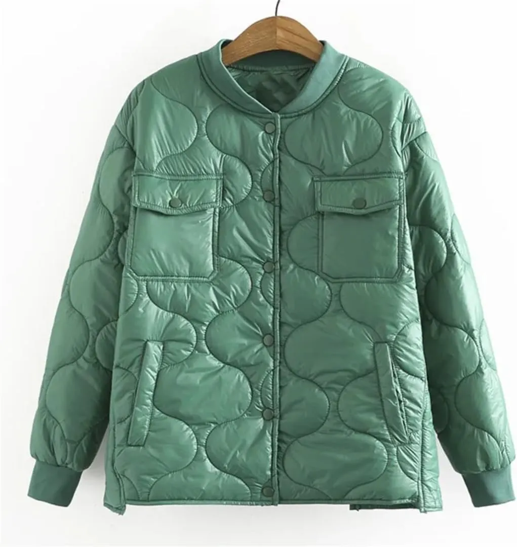 Parkas Women Winter Shiny Warm Wadded Jacket Long Sleeve Baseball Collar Cotton-Padded Coat