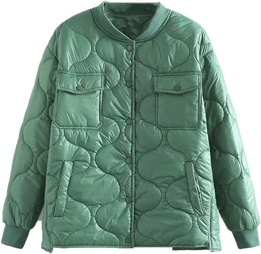 Parkas Women Winter Shiny Warm Wadded Jacket Long Sleeve Baseball Collar Cotton-Padded Coat