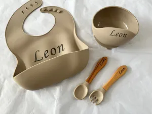 Personalised Baby Silicone Feeding Set, Personalised Spoon and Fork Set/ Toddler Feeding Set/ BPA Free - Eco Friendly - Baby weaning spoon