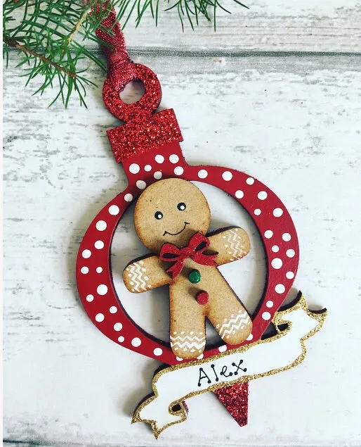 Personalised Gingerbread Man Christmas Tree Decoration Bauble