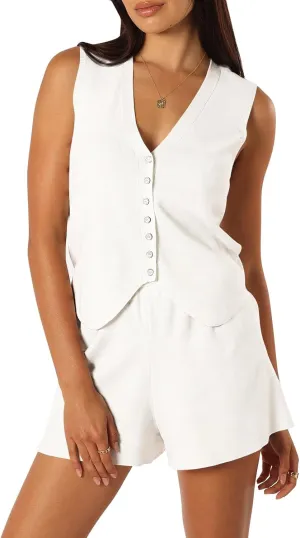 Pink Queen Vest Sets Women 2 Piece Outfits 2025 Summer Casual Knit Loungewear Sleeveless Button Down Top Matching Shorts Set