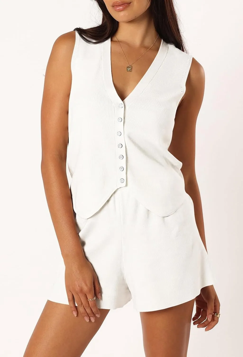 Pink Queen Vest Sets Women 2 Piece Outfits 2025 Summer Casual Knit Loungewear Sleeveless Button Down Top Matching Shorts Set