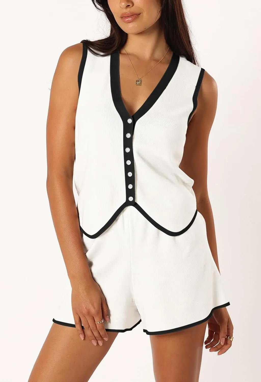 Pink Queen Vest Sets Women 2 Piece Outfits 2025 Summer Casual Knit Loungewear Sleeveless Button Down Top Matching Shorts Set