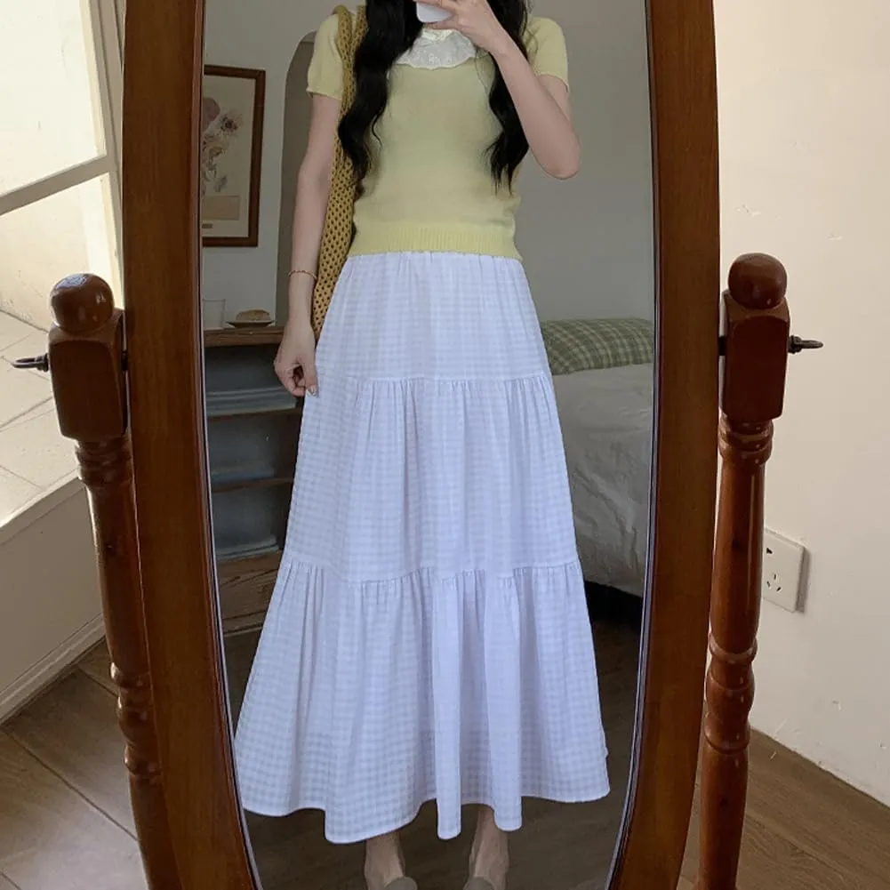 Plaid A-Line Maxi Skirt for Women Casual Elastic Waist Long Skirts