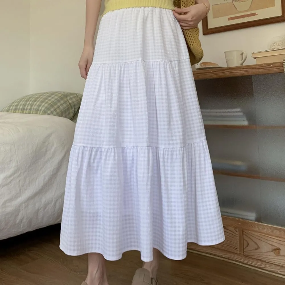 Plaid A-Line Maxi Skirt for Women Casual Elastic Waist Long Skirts