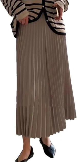 Pleated Skirts Women Spring Summer Casual Elastic High Waist Midi Long Skirts Fashion Ladies Party Work Skirts