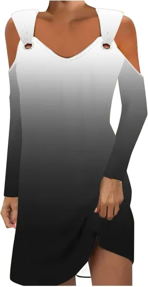 Plus Size Tshirt Dress Women Casual Pullover Off-Shoulder Long Sleeve Printed Fashion Elegant Dress 2024