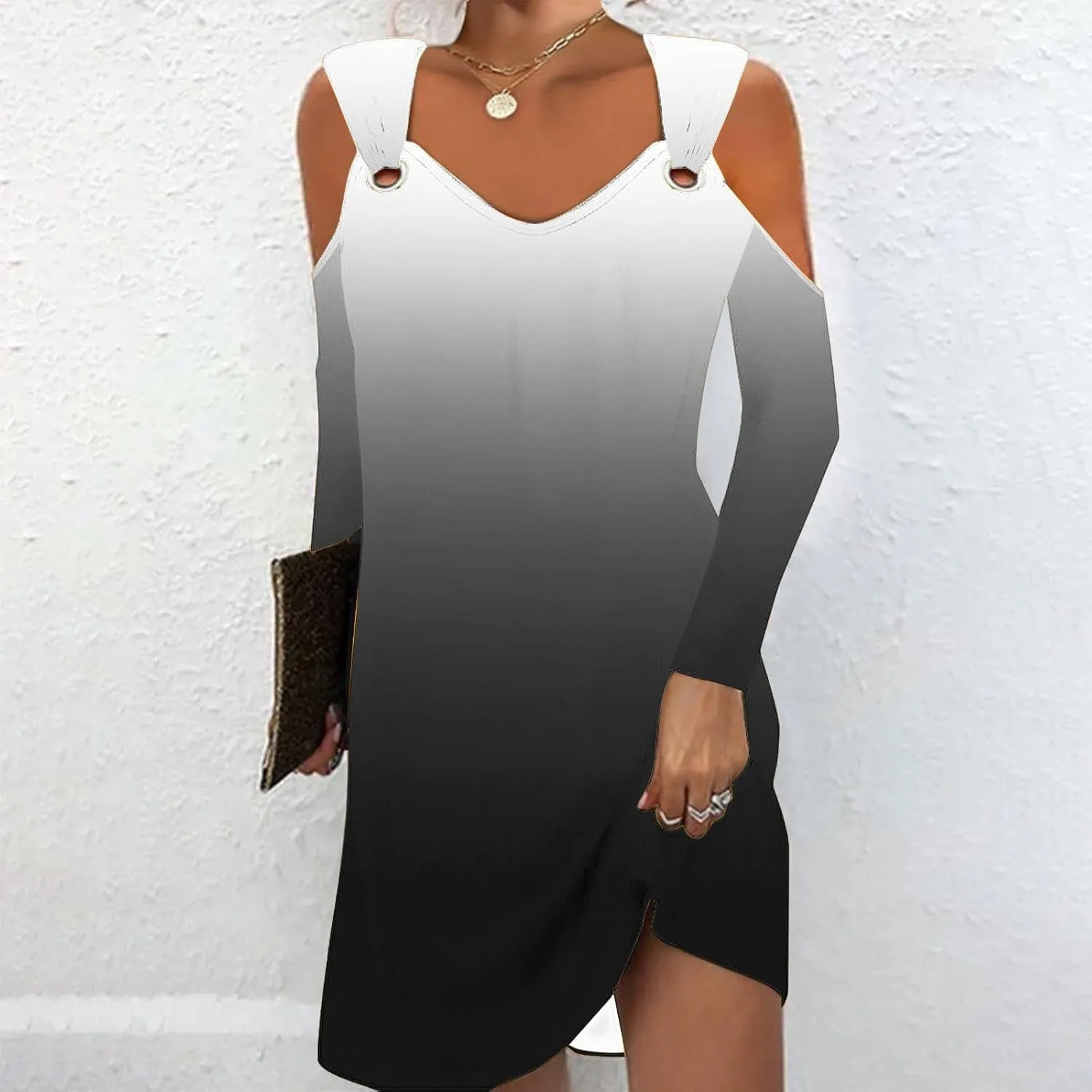 Plus Size Tshirt Dress Women Casual Pullover Off-Shoulder Long Sleeve Printed Fashion Elegant Dress 2024