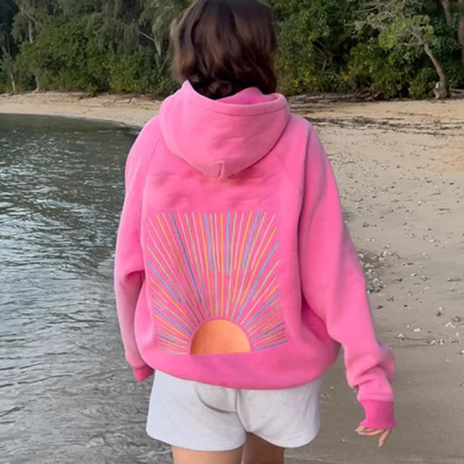 Preppy Embroidery Butterfly Letter Hoodies for Teen Girls Cute Y2k Oversized Graphic Pullover Sweatshirt Top