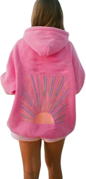 Preppy Embroidery Butterfly Letter Hoodies for Teen Girls Cute Y2k Oversized Graphic Pullover Sweatshirt Top