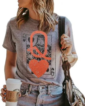 Q of Hearts T-Shirt Women Vintage Country Music Graphic Tee Casual Letters Print Short Sleeve Tops