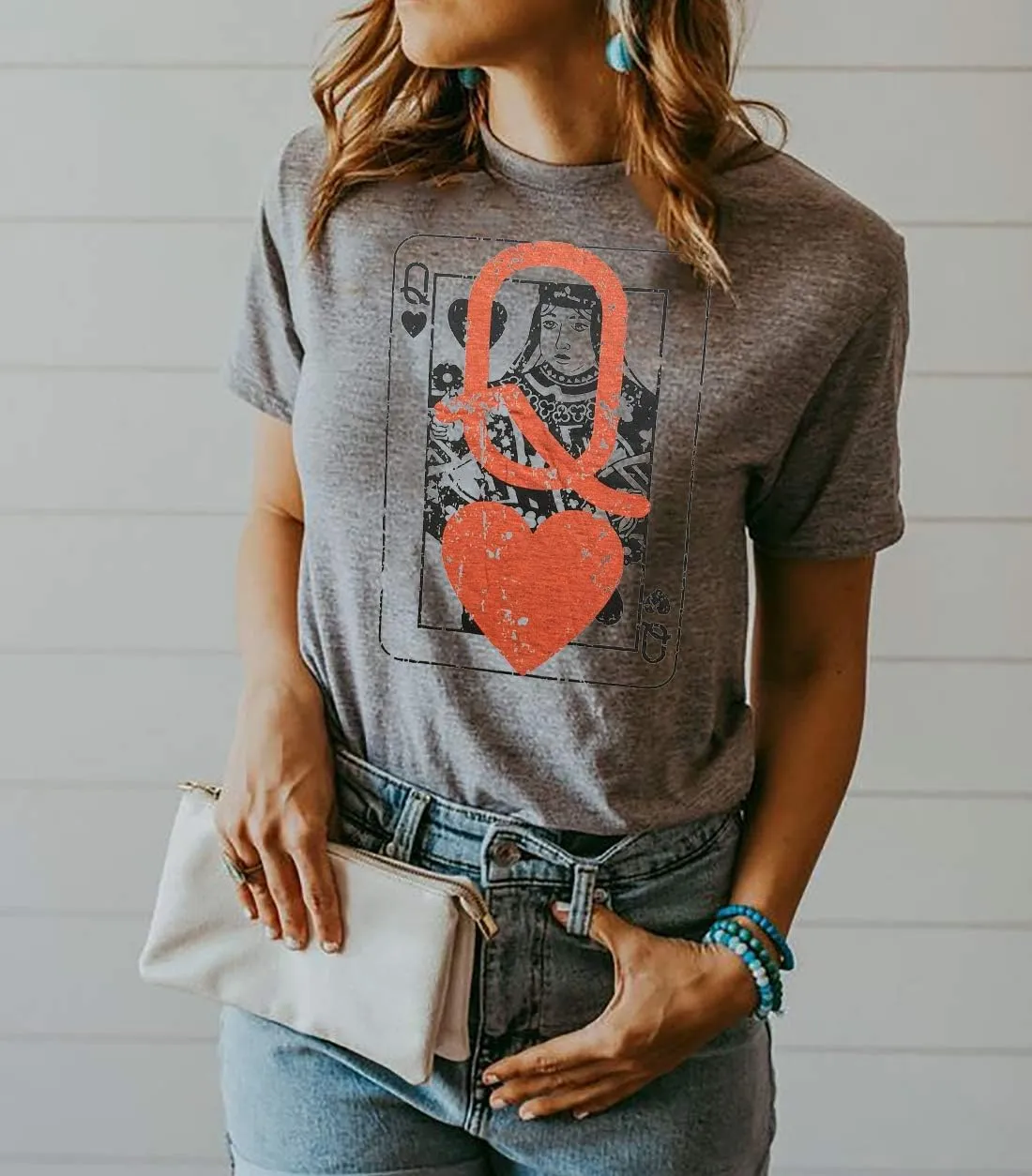 Q of Hearts T-Shirt Women Vintage Country Music Graphic Tee Casual Letters Print Short Sleeve Tops
