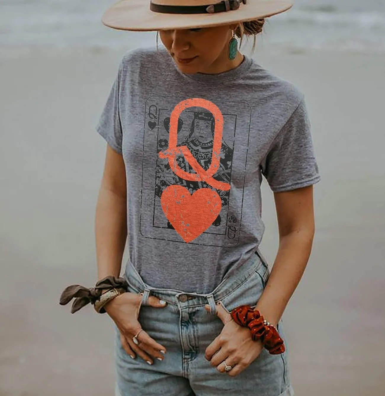 Q of Hearts T-Shirt Women Vintage Country Music Graphic Tee Casual Letters Print Short Sleeve Tops