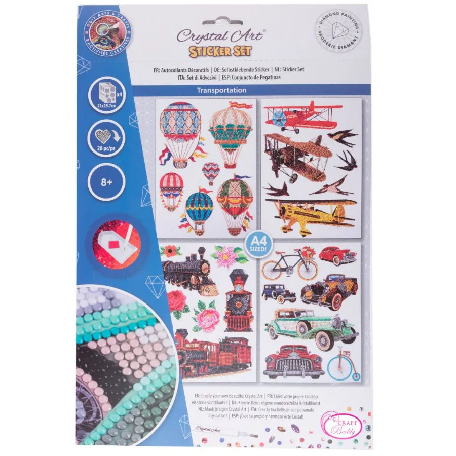 "Transportation" Crystal Art Wall Stickers set of 4
