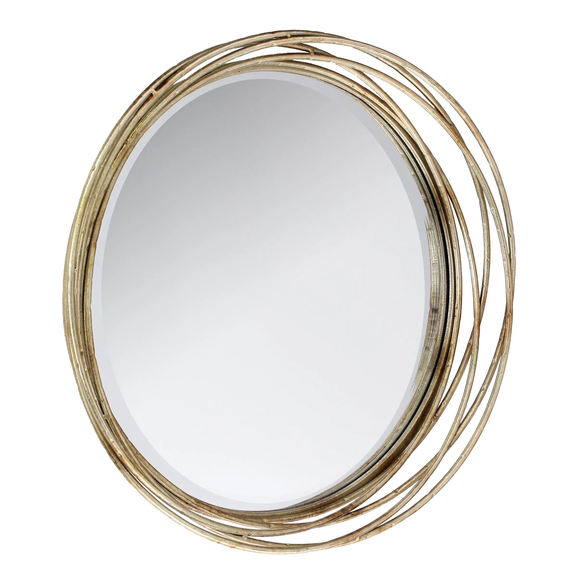 Round Decorative Gold 17" Metal Banded Hanging Wall Mirror (WS)