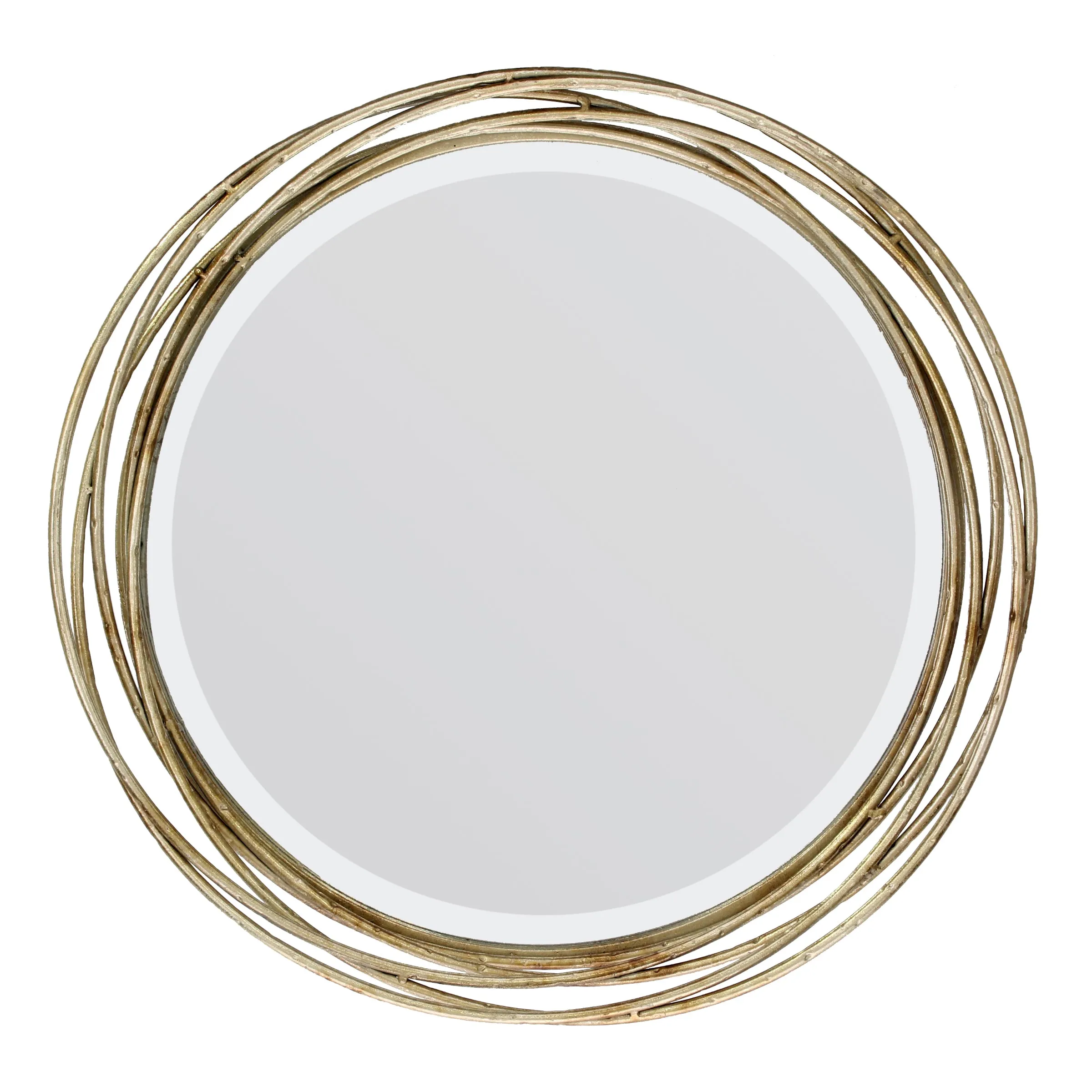Round Decorative Gold 17" Metal Banded Hanging Wall Mirror (WS)