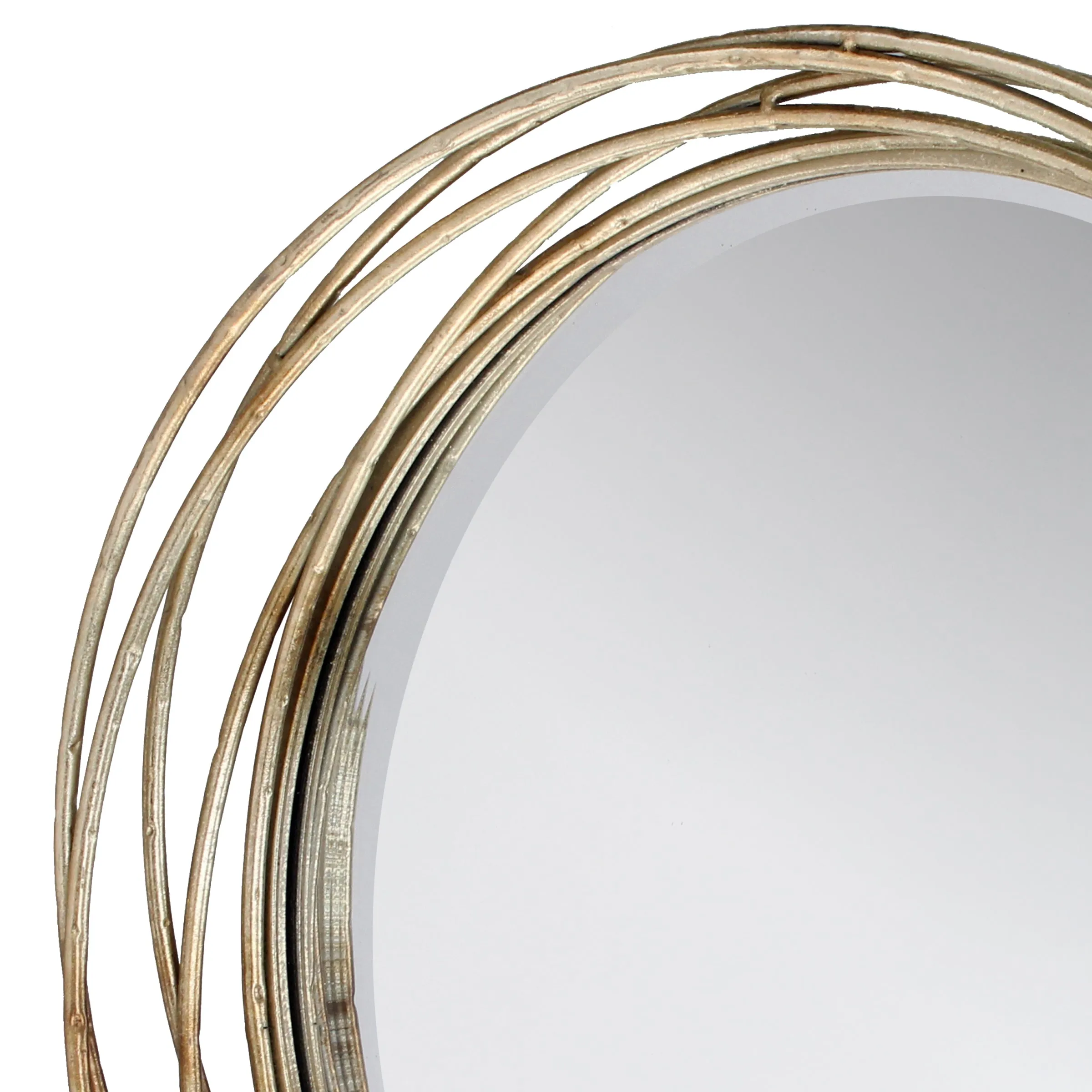 Round Decorative Gold 17" Metal Banded Hanging Wall Mirror (WS)