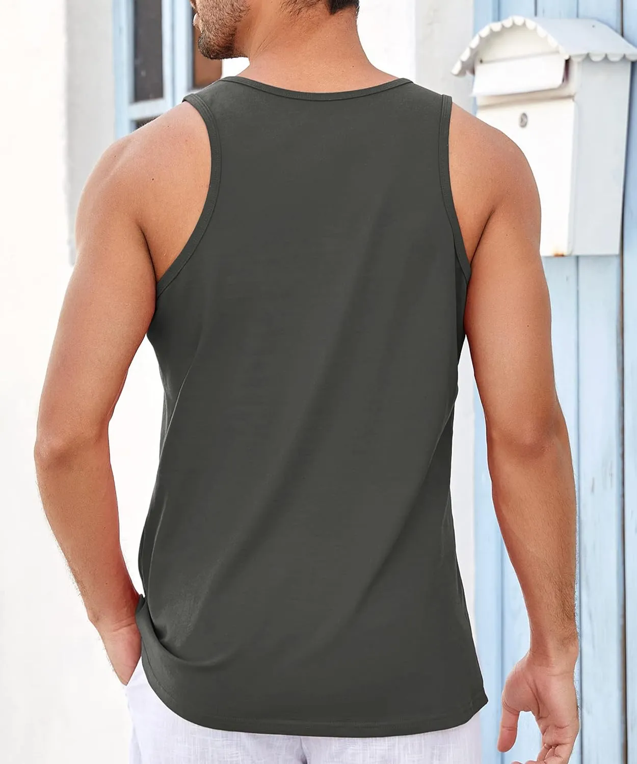 Runcati Mens Workout Tank Tops Gym Sleeveless Shirts Palm Tree Vintage Style T-Shirt