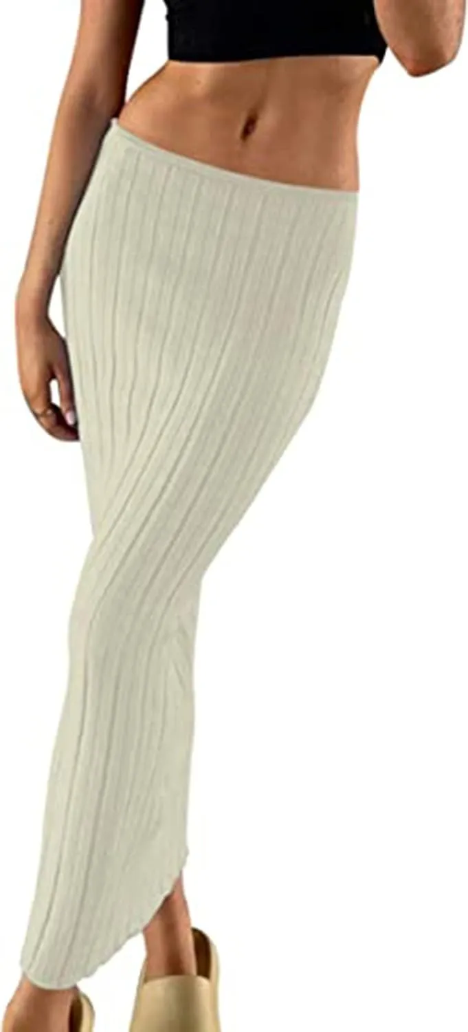 SAFRISIOR Women Solid Knitted Long Maxi Skirt Slim Stretch Midi Skirt Strapless Bodycon Beach Cover Up Sundress Party Dress Light Green