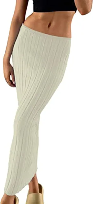 SAFRISIOR Women Solid Knitted Long Maxi Skirt Slim Stretch Midi Skirt Strapless Bodycon Beach Cover Up Sundress Party Dress Light Green