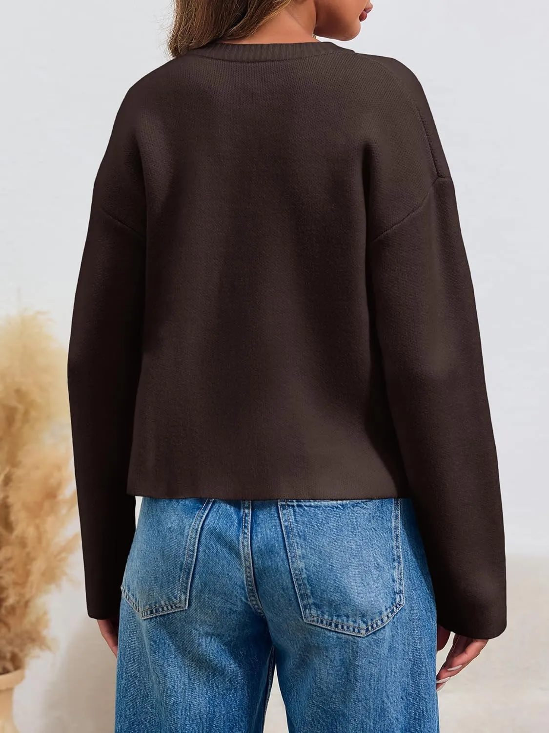 Saodimallsu Womens Cropped Knit Cardigans Fall Crewneck Button Long Sleeve Open Front Soft Sweater Jackets