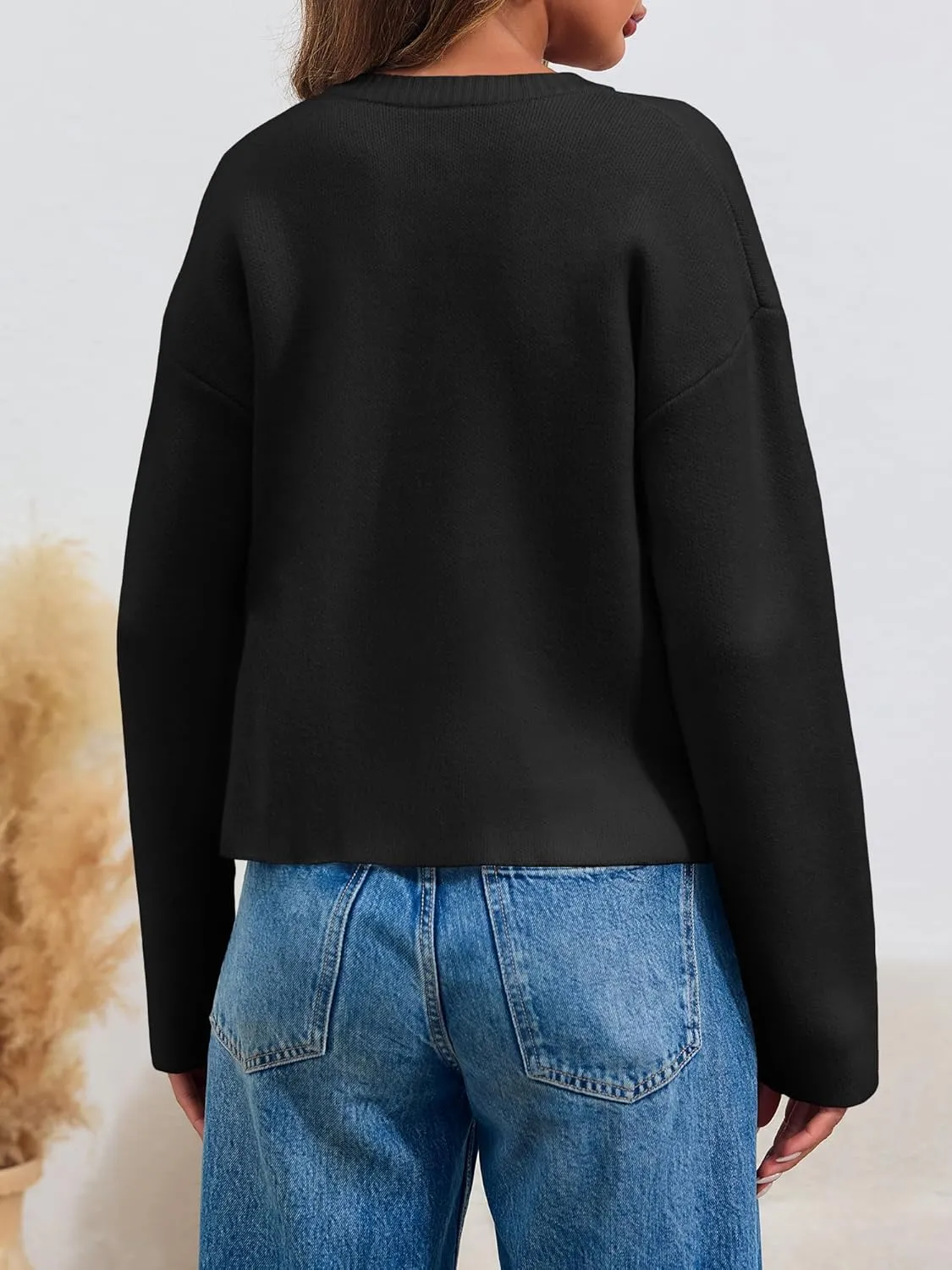 Saodimallsu Womens Cropped Knit Cardigans Fall Crewneck Button Long Sleeve Open Front Soft Sweater Jackets