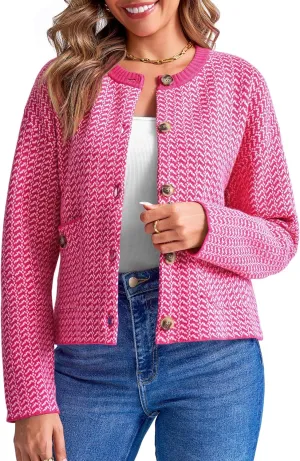 Saodimallsu Womens Cropped Knit Cardigans Fall Crewneck Button Long Sleeve Open Front Soft Sweater Jackets