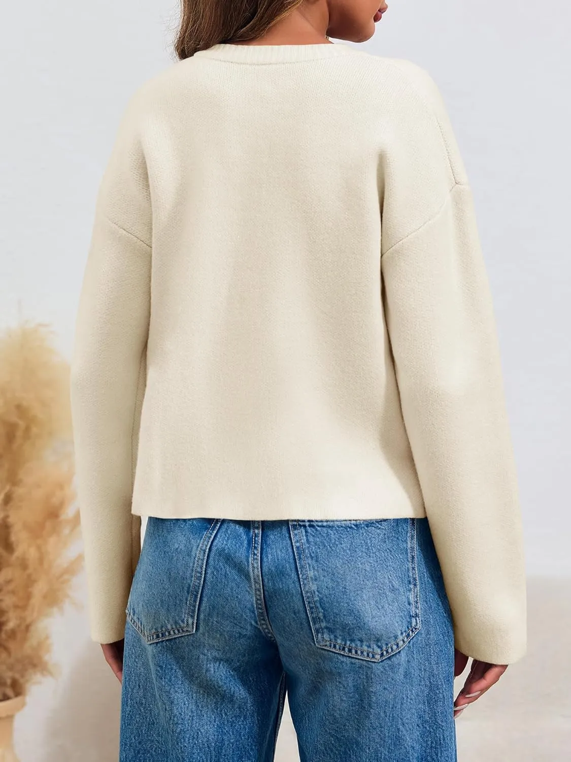 Saodimallsu Womens Cropped Knit Cardigans Fall Crewneck Button Long Sleeve Open Front Soft Sweater Jackets