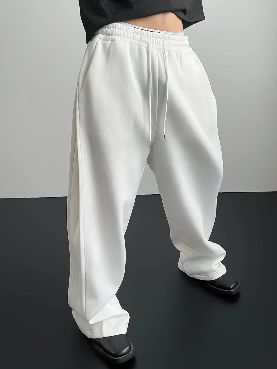 SHENHE Men's Baggy Pants Wide Leg Drawstring Waist Loose Sweatpants with Pockets