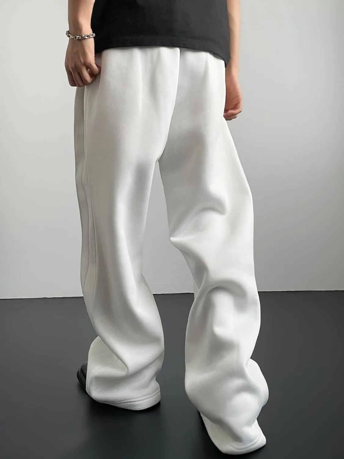 SHENHE Men's Baggy Pants Wide Leg Drawstring Waist Loose Sweatpants with Pockets