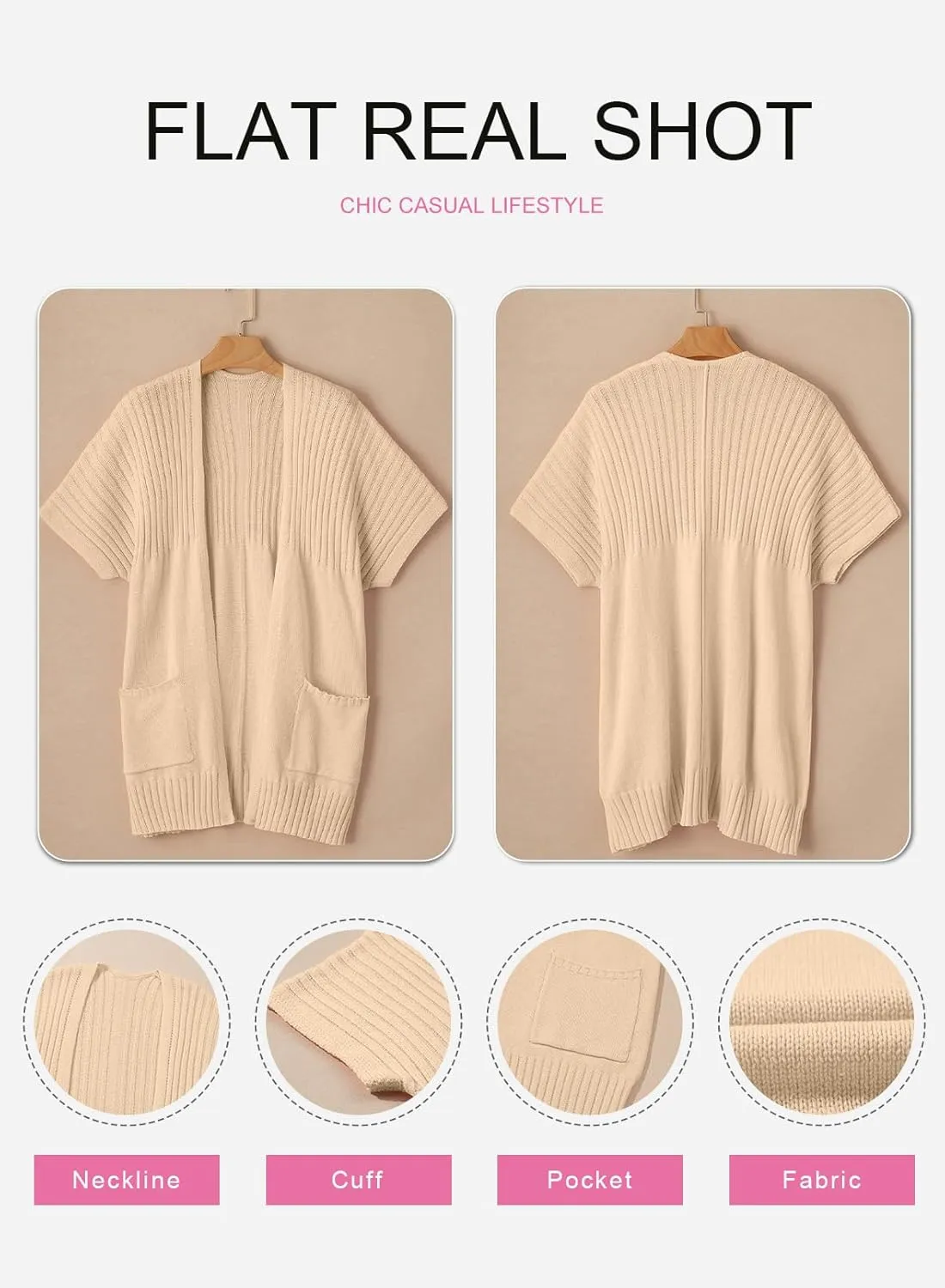 SHEWIN Cardigan Sweaters for Women Lightweight Open Front Pleated Summer Short Sleeve Cardigans Sweater