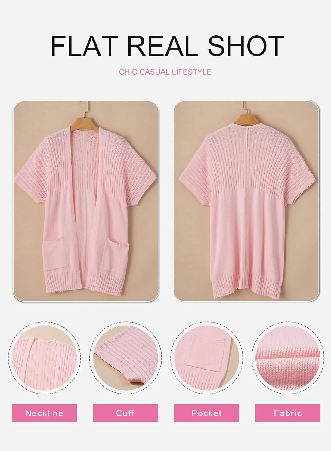 SHEWIN Cardigan Sweaters for Women Lightweight Open Front Pleated Summer Short Sleeve Cardigans Sweater