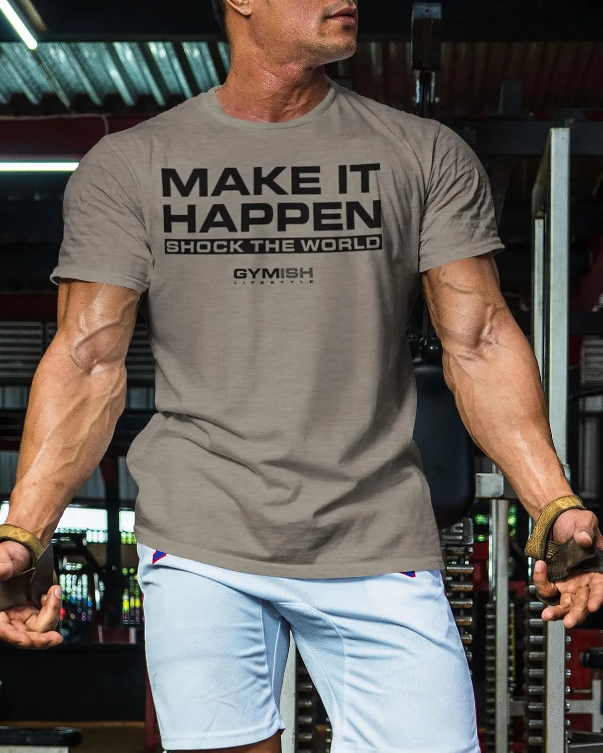 Shock The World Make It Happen Simple Weightlifting Workout Gym Tshirt