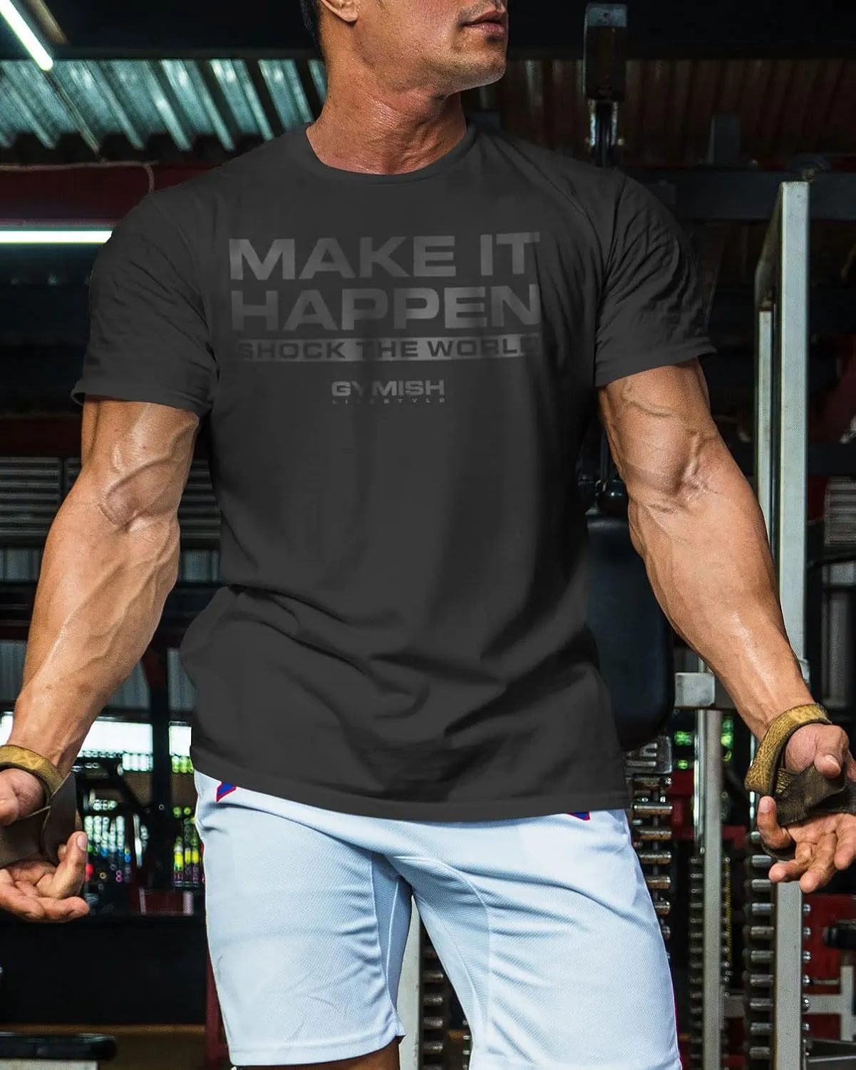 Shock The World Make It Happen Simple Weightlifting Workout Gym Tshirt