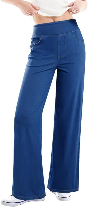 Sidefeel Women's Sweatpant Jeans High Waisted Tummy Control Wide Leg Soft Stretchy Comfort Fit Pull On Denim Pants Light Blue Size 14