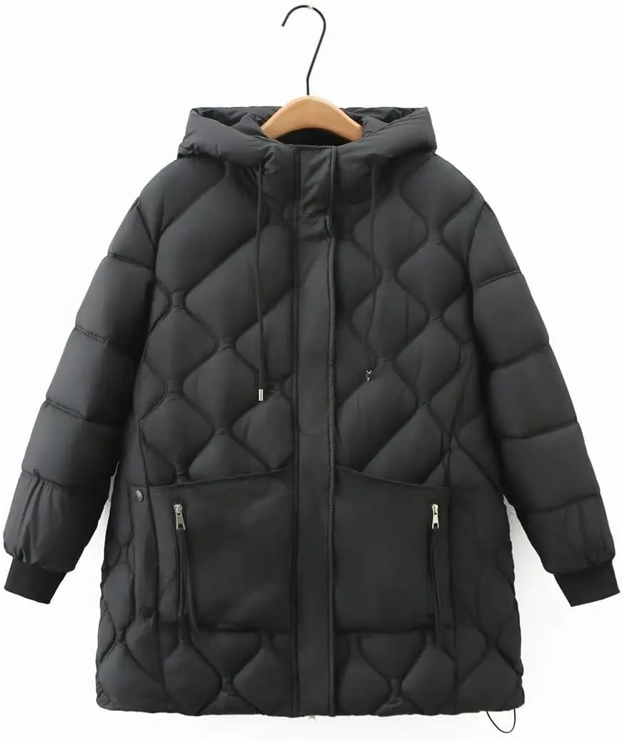 Simple Zipper Pocket Hooded Parkas Women Winter Down Cotton Padded Coat Thermal Wadded Jacket