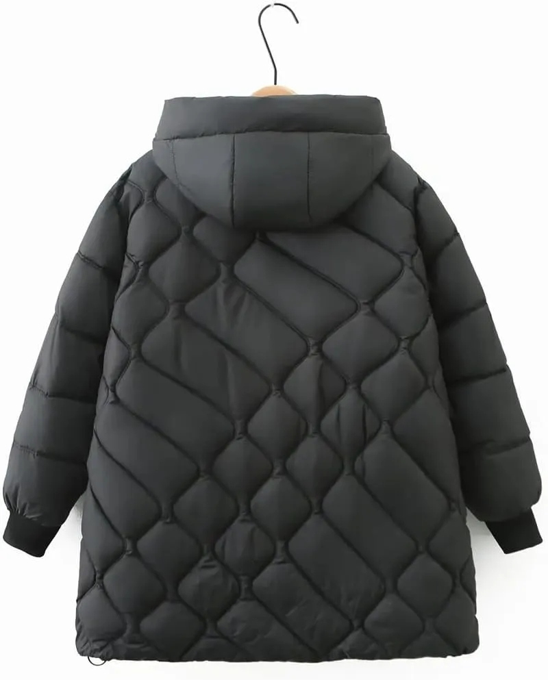 Simple Zipper Pocket Hooded Parkas Women Winter Down Cotton Padded Coat Thermal Wadded Jacket
