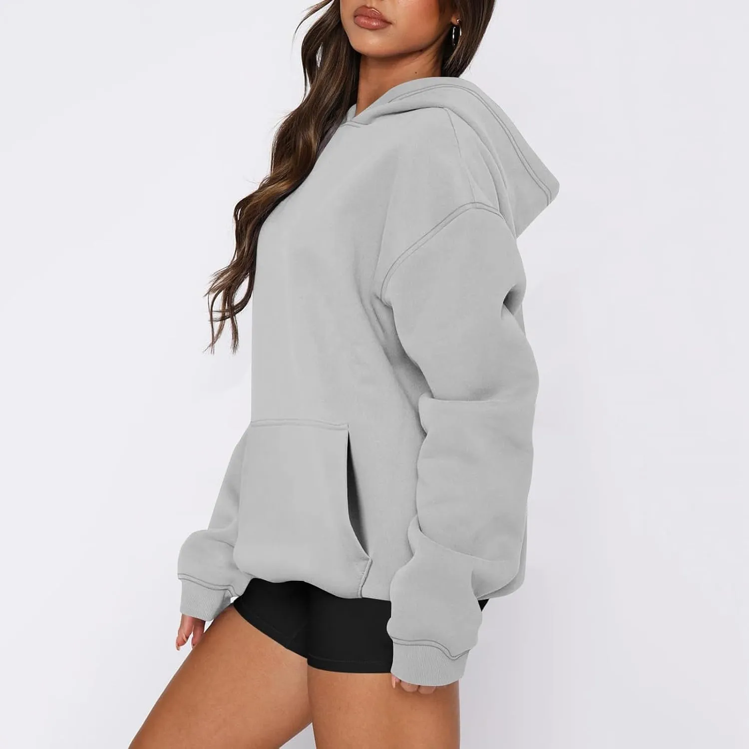 slqdgmryz Oversized Sweatshirt for Women Fleece Preppy Cozy Cute Hoodies Y2k Soft Drop Shoulder Plain Hoodie with Pockets