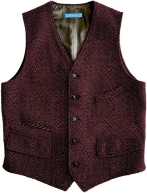 SOLOVEDRESS Mens Vintage Classic Herringbone Pattern Suit Vest V Neck Casual Wool Blend Waistcoat for Men