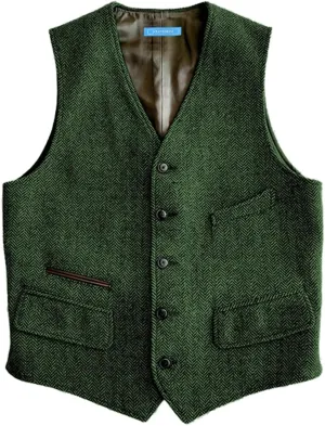 SOLOVEDRESS Mens Vintage Classic Herringbone Pattern Suit Vest V Neck Casual Wool Blend Waistcoat for Men