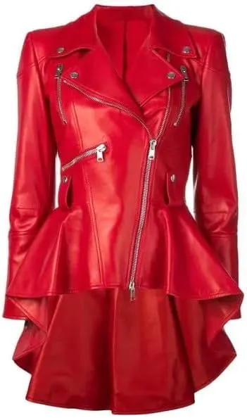 SpazeUp Women's Peplum Leather Jacket - Womens Lambskin Leather Peplum Jacket Red Black