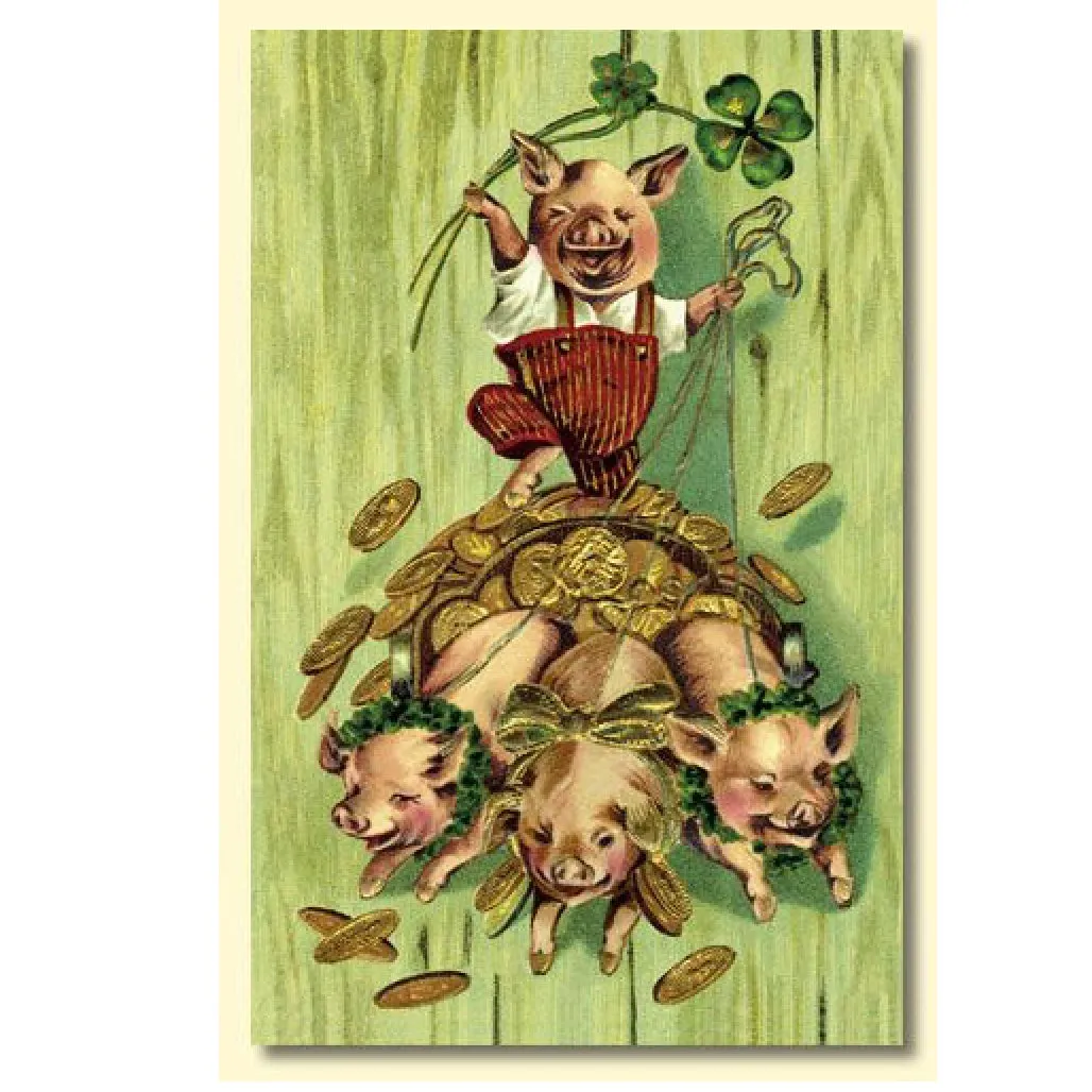 St Patrick's Day Lucky Pigs Greeting Card