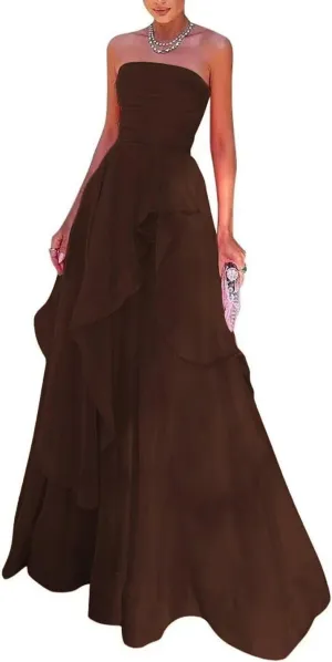 Strapless Prom Dresses 2024 A Line Ball Gown Chiffon Sleeveless Elegant Formal Evening Party Gowns