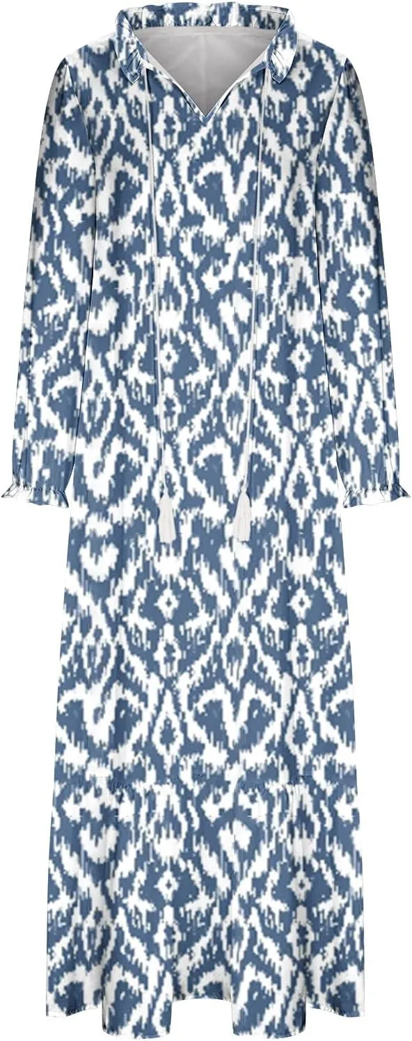 Summer Beach Dresses for Women Trendy Floral Printed Short Sleeve V Neck Maxi Dress Elegant Ladies Vacation Dress