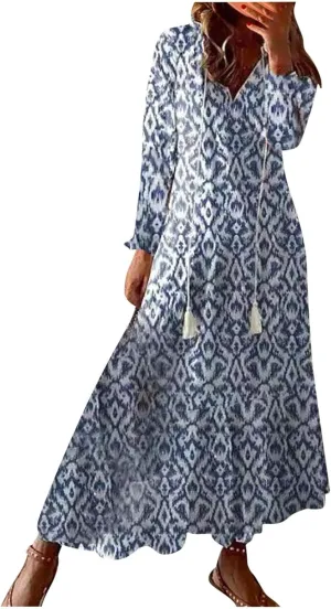 Summer Beach Dresses for Women Trendy Floral Printed Short Sleeve V Neck Maxi Dress Elegant Ladies Vacation Dress