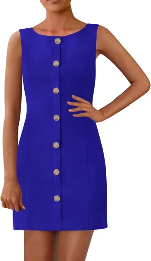 Summer Dresses for Women 2025 Business Sleeveless Button Down Mini Dress Elegant Work Office Formal Dresses